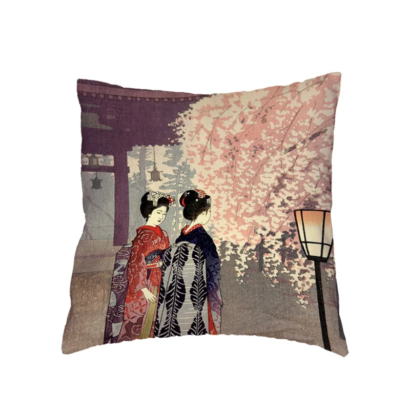 Азиатский Японии Женская подушка крышка черная ткань женская фейерверк Вишенкой