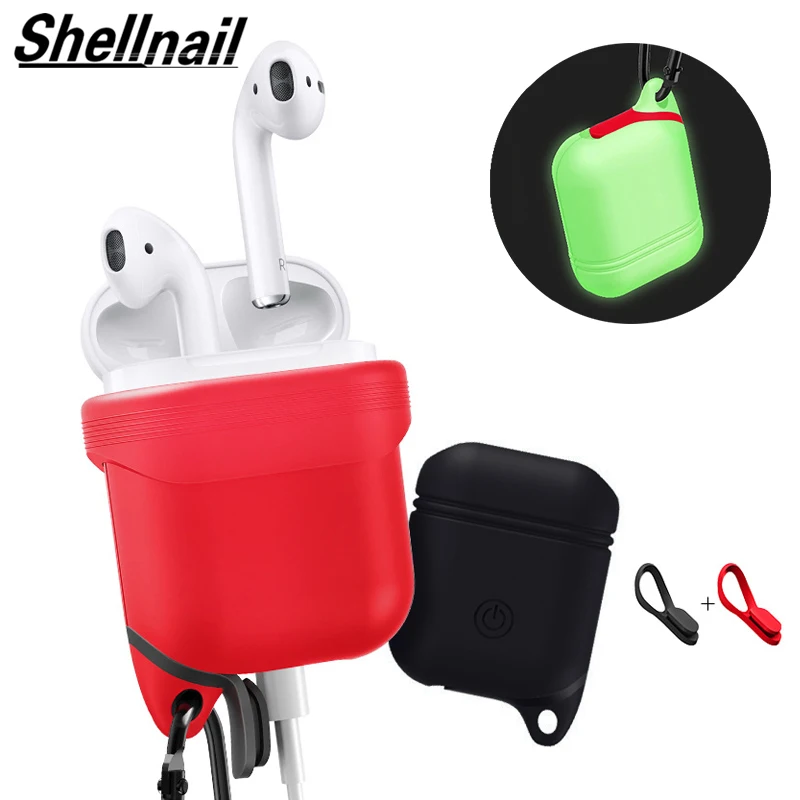 Shellnail Glowing In Dark Silicone Cases For Apple Airpods Luminous Protector Cover Sleeve Pouch For Air Pods Earphone With Hook