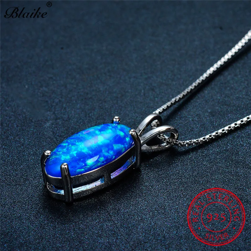 Blaike Мистик Овальный Камень Синий огненный опал Подвески для женщин 925