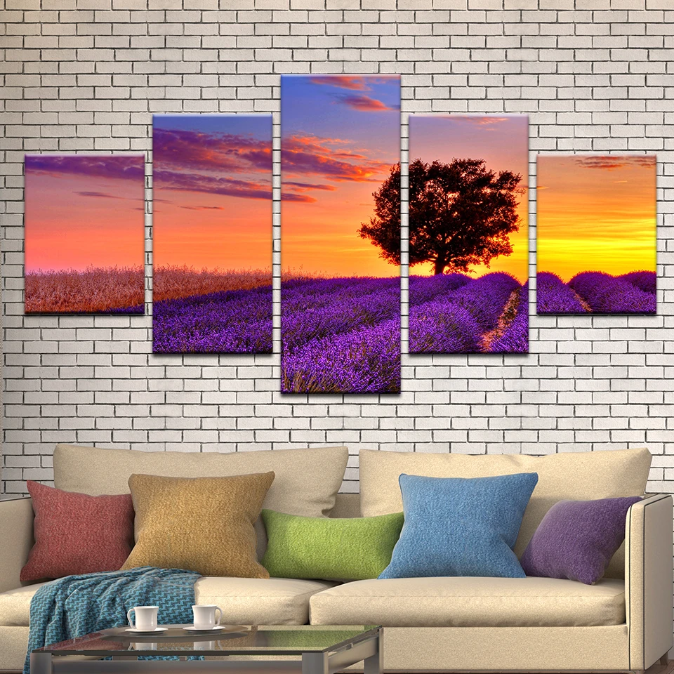 5 шт. Холст Картина цветы лаванды пейзаж модульные картины маслом на стене дома