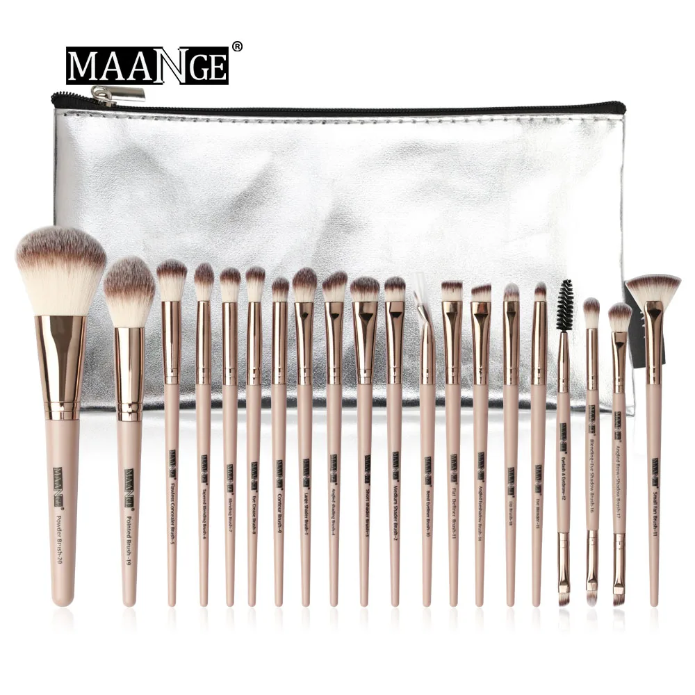 20pcs Skin with bag MAANGE 6/12/20 шт./компл. профессиональных кистей для макияжа Красота мягкий натуральный волос основа для макияжа лица Косметическая пудра Макияж Кисти Набор инструментов Набор для макияжа бровей - Handle Color: 20pcs Skin with bag