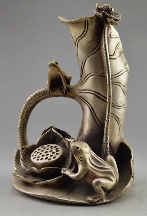 

Китайская коллекция архаизмов белая медная Лягушка на статуе лотоса