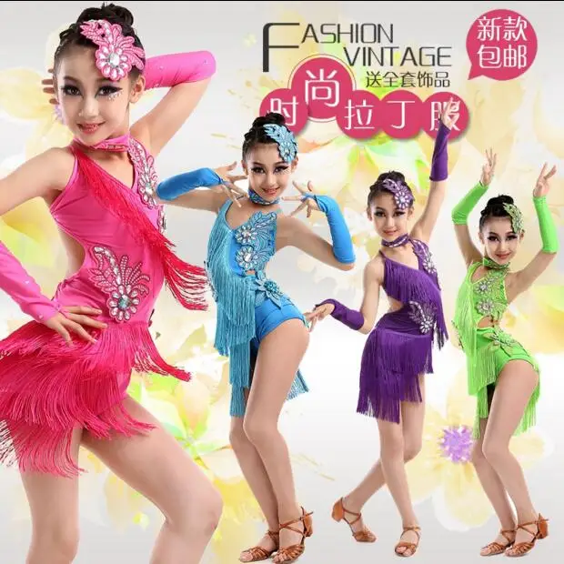 

Latin Dance Dress For Girls Fringe Dance Wear Vestido De Baile Latino Kids Dance Costumes Practice/Competition Dresses