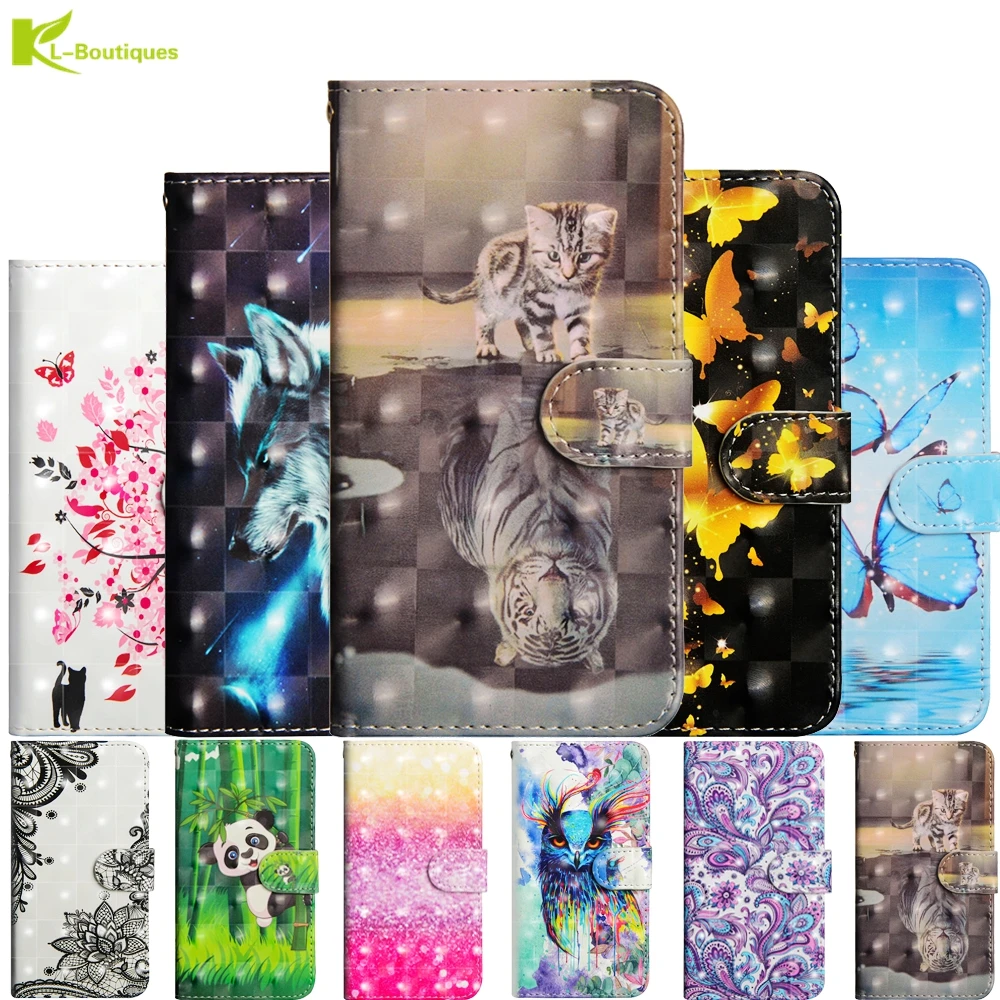 Кожаный чехол с откидной крышкой для Motorola Moto E6 Plus чехлы E6Plus бабочкой мультяшный