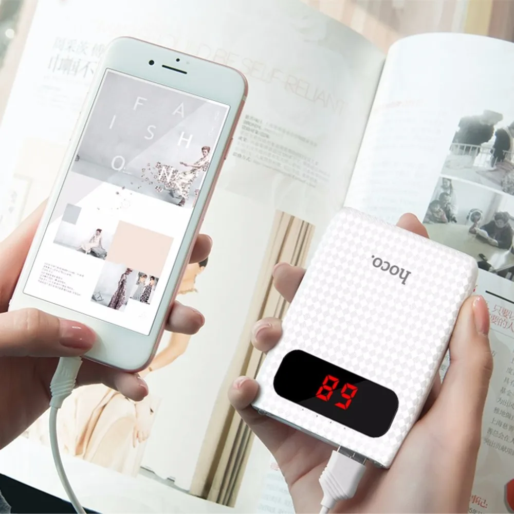 HOCO, зарядное устройство с двумя usb-портами, 10000 мА/ч, 18650, портативное зарядное устройство, светодиодный индикатор питания, зарядное устройство для мобильного телефона, внешняя батарея