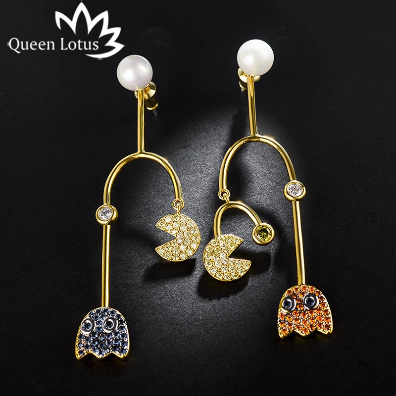 Женские жемчужные серьги Queen Lotus корейские модные Pac Man Maze длинные с кристаллами