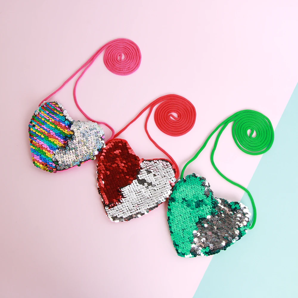 Новые милые детские сумки через плечо с блестками и любящим сердцем мини сумка