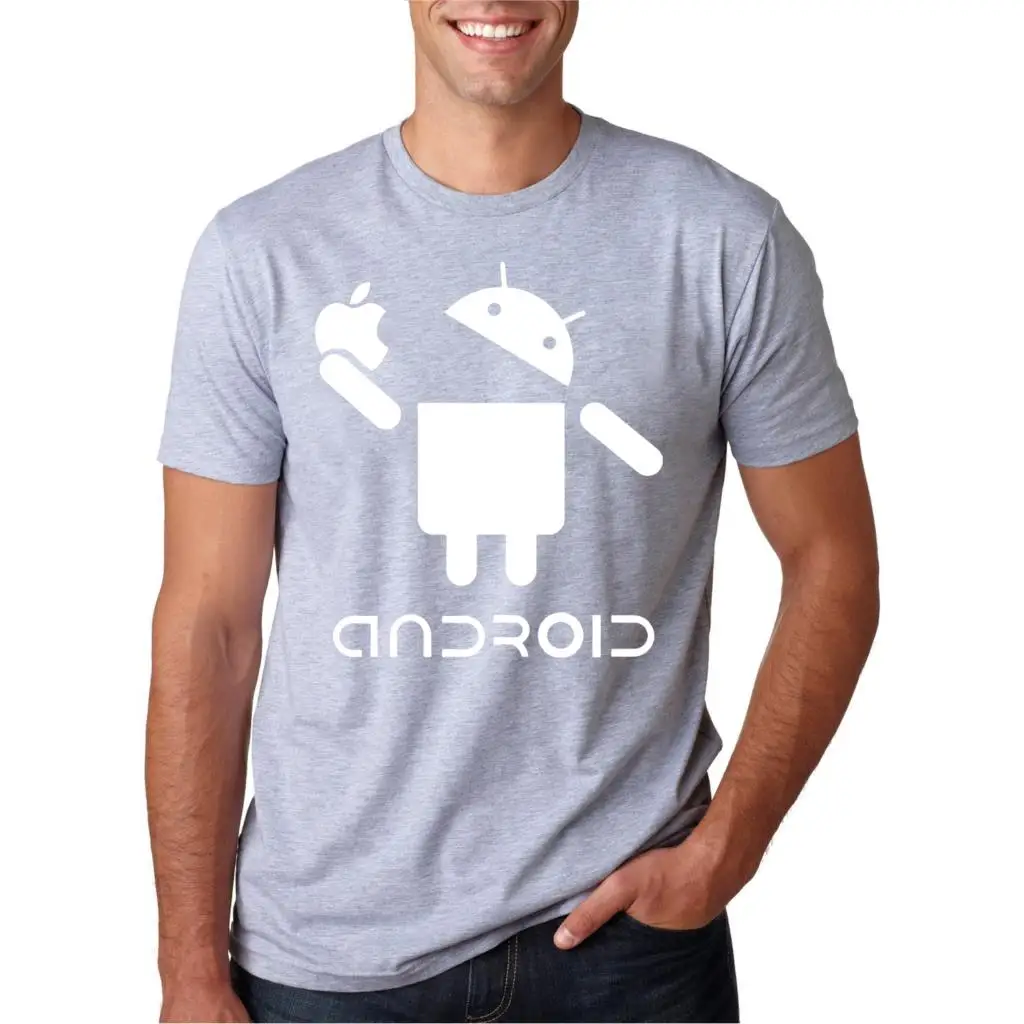Серый Для мужчин Android Творческий Novetly футболка Забавный дизайн с принтом букв короткий рукав футболки для девочек Летняя мода хип хоп Уличная - Цвет: Серый
