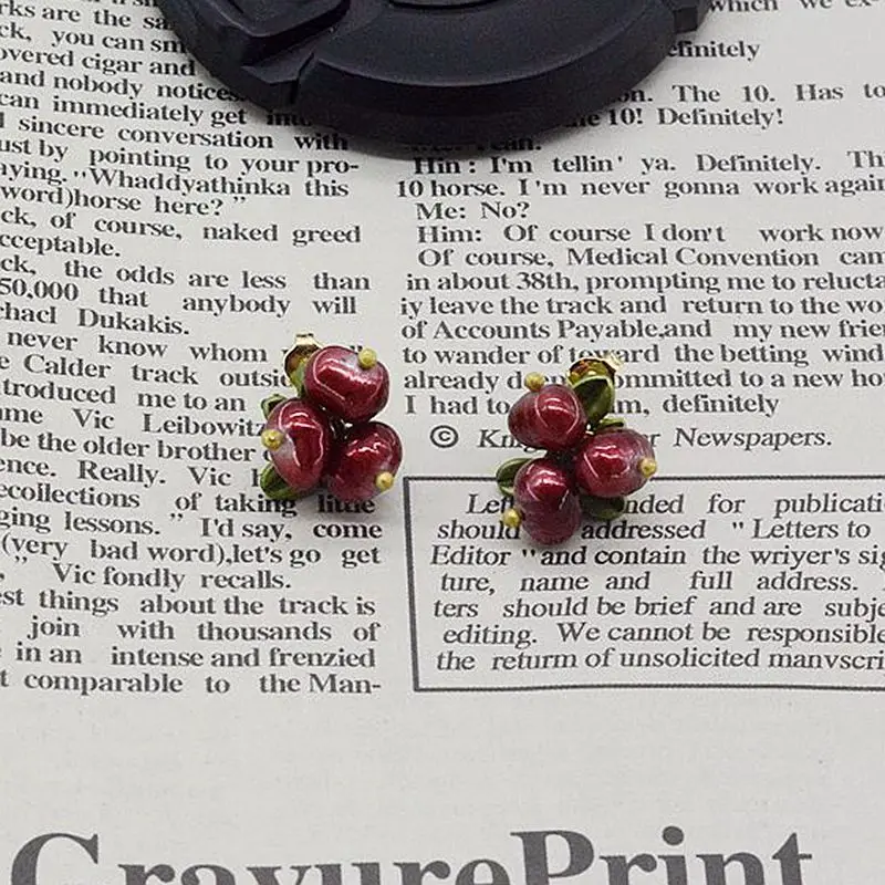 YHJ Natural Pearls earrings vintage Green that bake Paint Cranberry Women jewelry | Украшения и аксессуары