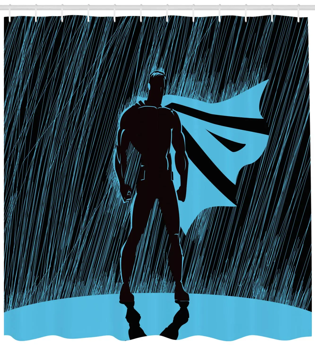 Супер герой занавеска для душа в дождь ночью драматический супер защитник мачо