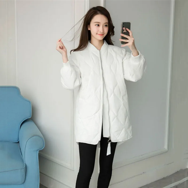 2019 зимняя Длинная женская пуховая куртка сверхлегкая на белом утином пуху белая