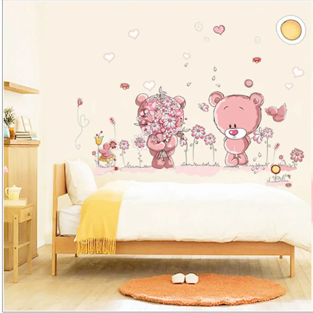 Съемные Виниловые красивые наклейки не стену милый медведь для детей Детская