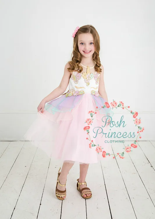 

2019 Unicor dress / Embroidery unicorn attached / Party dress for girl