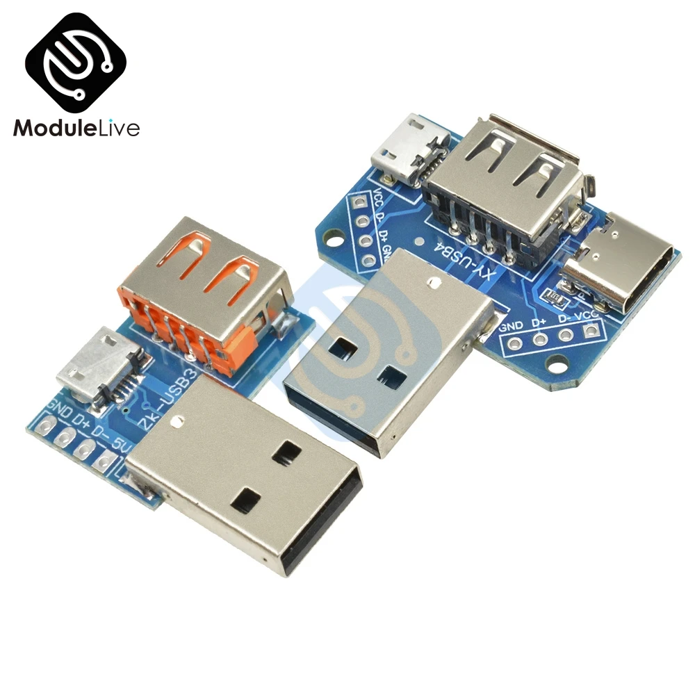 2,54 мм 2,54 мм USB конвертер Стандартный USB мама к папа микро USB к тип-c 4P 4 контакта Клеммная плата адаптера печатная плата