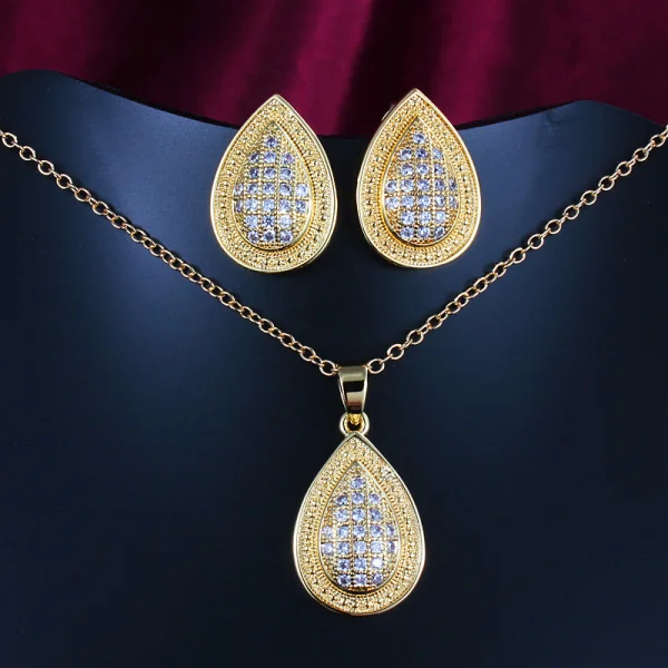 Водная капля Классическая Подвеска ожерелье и серьги-гвоздики наборы женские
