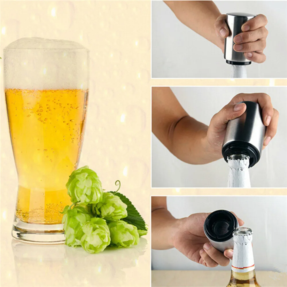 

2018 New Beer Bottle Opener Automatic Stainless Steel Beer Juice Drinking Bottle Opener Gift Bar Tool Opener Kitchen Cooking Too