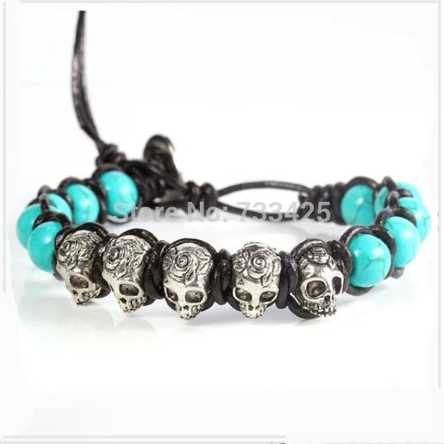 5 шт./лот хит продаж мужской браслет из бисера с серебряным черепом