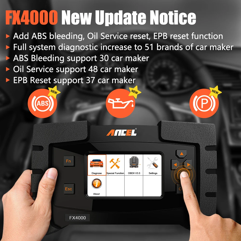 OBD2 Сканнер ancel FX4000 Бортовая Диагностика машины Инструмент Полный системы АБС