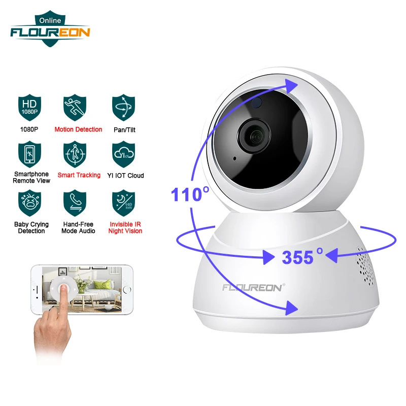 FLOUREON YI облачная IP камера для хранения 1080P HD 2.0MP ночное видение PTZ умный ребенок