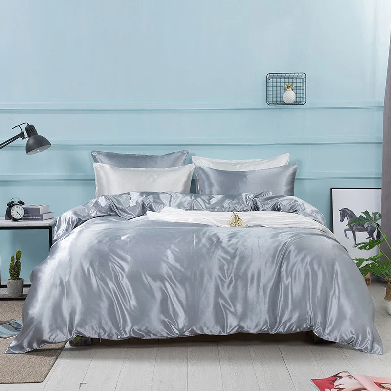 100% Natural Silk Bedding Set With Duvet Cover Bed Sheet Pillowcase Luxury 4PCS Satin Linen King Queen Twin Size | Дом и сад