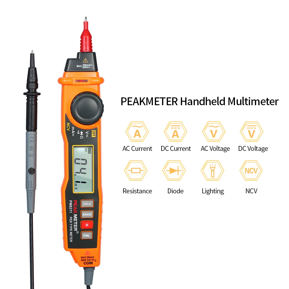 Цифровой мультиметр PEAKMETER ручной Электрический тестер с ЖК дисплеем и подсветкой