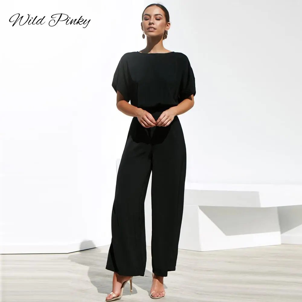 WildPinky модные черные топы Для женщин Свободные комплекты из двух предметов и брюки