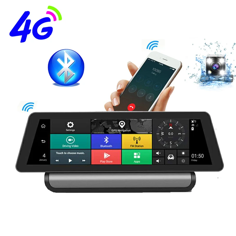 10 дюймов 4G ips Android 5,1 wifi FHD 1080P двойной объектив регистратор мониторинг парковки Bluetooth ADAS Автомобильный gps DVR камера навигация