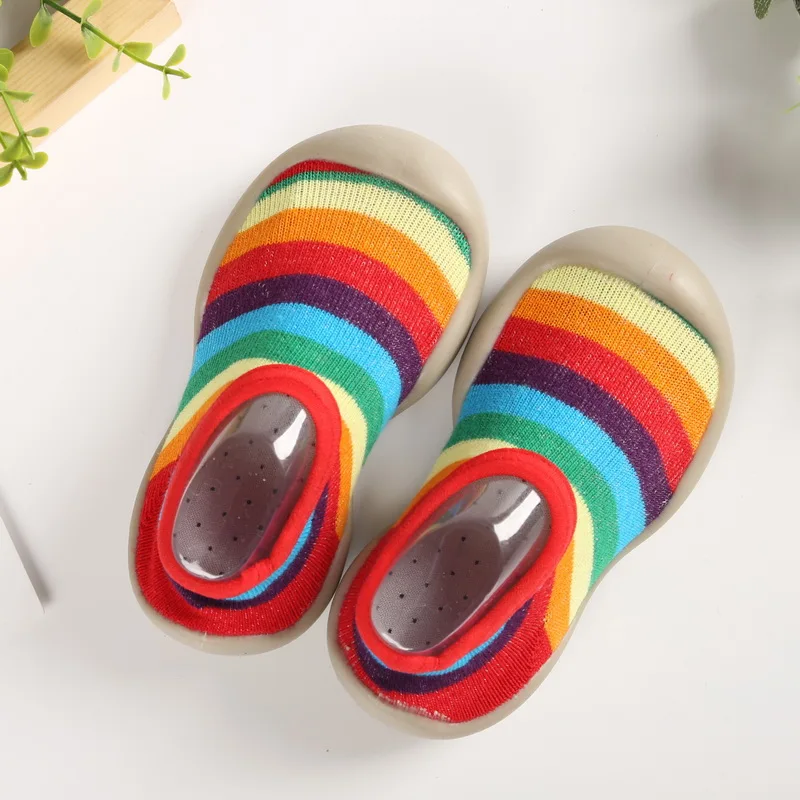 Rainbow Носки для малышей, детские тапочки, нескользящие носки на резиновой подошве, Нескользящие Детские тапочки, носки для маленьких мальчиков с мягкой резиновой подошвой - Color: Rainbow