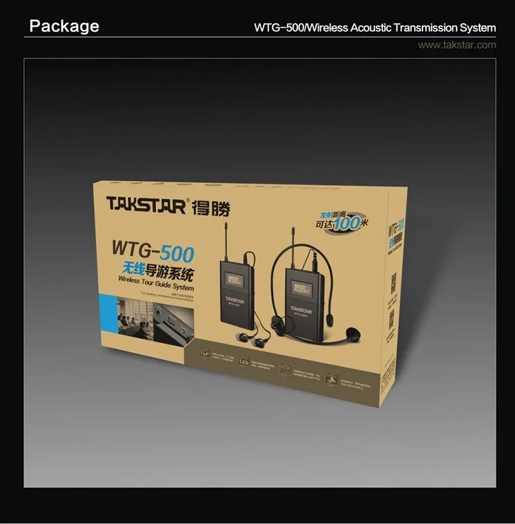 Takstar WTG-500/WTG 500 UHF Беспроводная аудиосистема для туристического гида/передатчик для обучения+ приемник+ микрофон+ наушники, WTG500