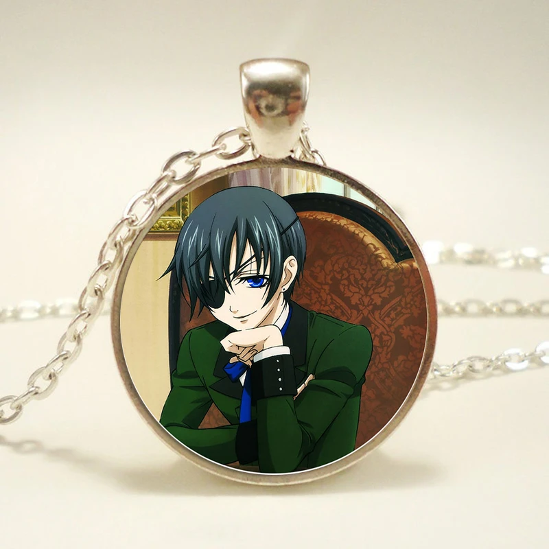 Модный черный дворецкий металлический курошицудзи Ciel Phantomhive Grell стеклянный купол Эмблема Аниме Манга ожерелье кулон ювелирные изделия подарок - Окраска металла: as show