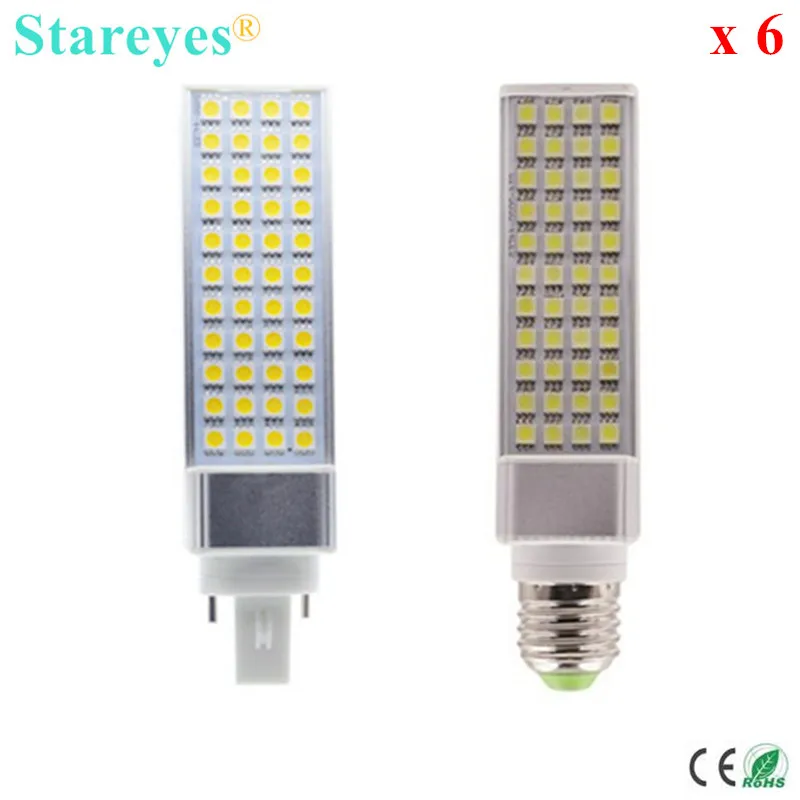 Бесплатная доставка 6 шт. светодиодсветодиодный лампа G24 G23 E27 PLC SMD 5050 44 LED 9W PL