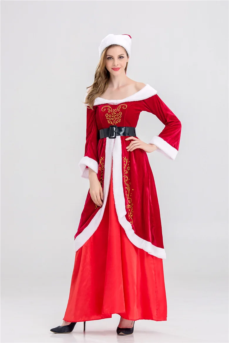 Женский костюм для косплея Санта Клауса полный комплект длинное рождественское