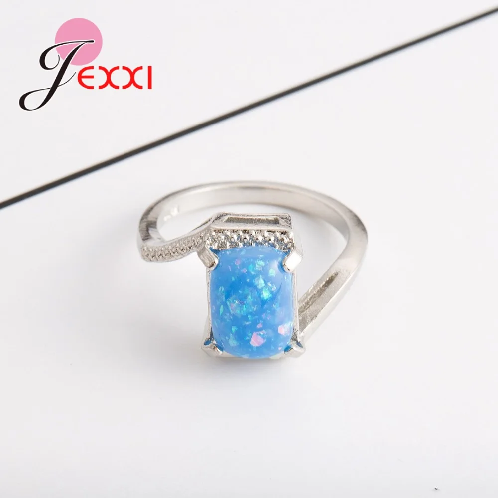 OPAL New Style Wholesale Retail Square Blue Fire Opal Women Rings Size 6 / 7 8 9/10 925 Sterling Silver Gift Ring | Украшения и