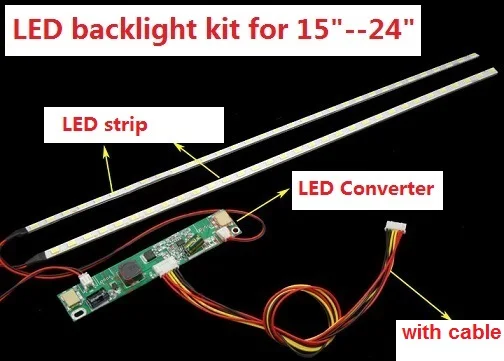 Kit de 2 tiras led + 1 convertidor + cable de retroiluminación LED de 540mm, funciona para Monitor LED de 15 