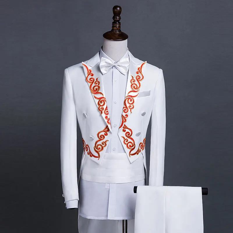 Shenrun мужской фрак Slim Fit костюм Мода Texudo золото серебро вышивка лацкан стильные свадебные, для жениха партии выпускного вечера сценические костюмы