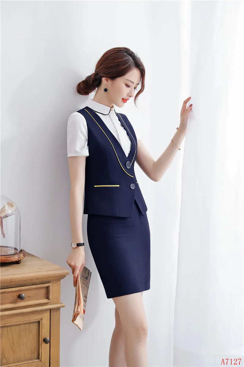 Formal Black Waistcoat Women Business Suits 2 Piece Skirt and Top Sets Ladies Work Wear Vests OL Style | Женская одежда