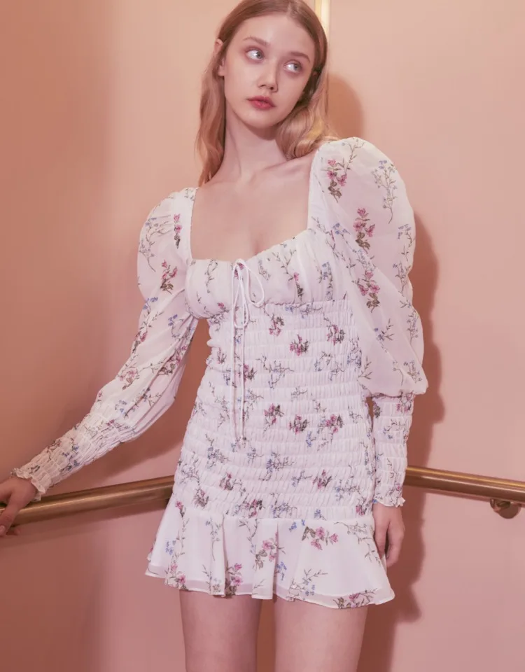 

EASYSMALL Women Spring dress Fashion Sexy high-end Vestidos Country style casual High Waist Long sleeve slash neck Dresses
