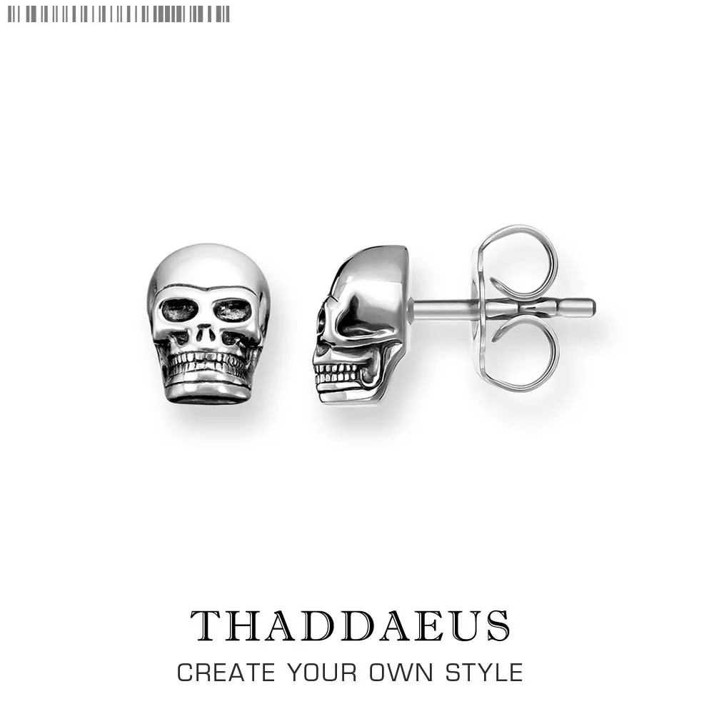 Серьги гвоздики из серебра 2017 пробы с черепом модные блестящие ювелирные