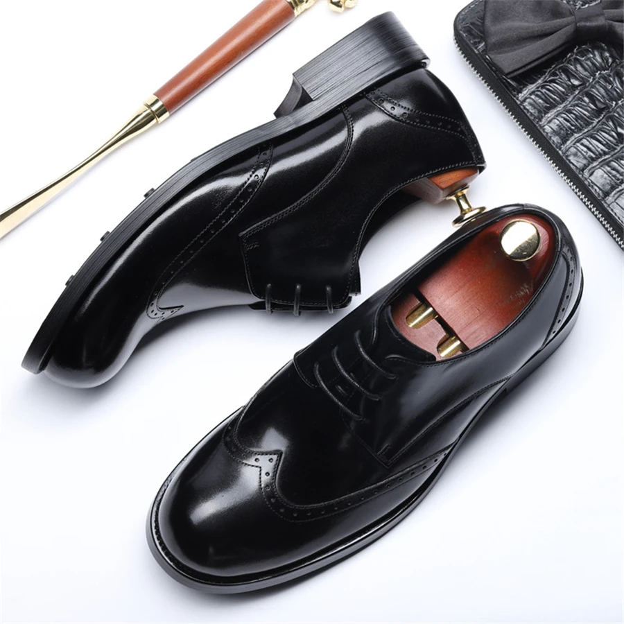 Мужские броги из натуральной кожи деловые свадебные банкетные туфли