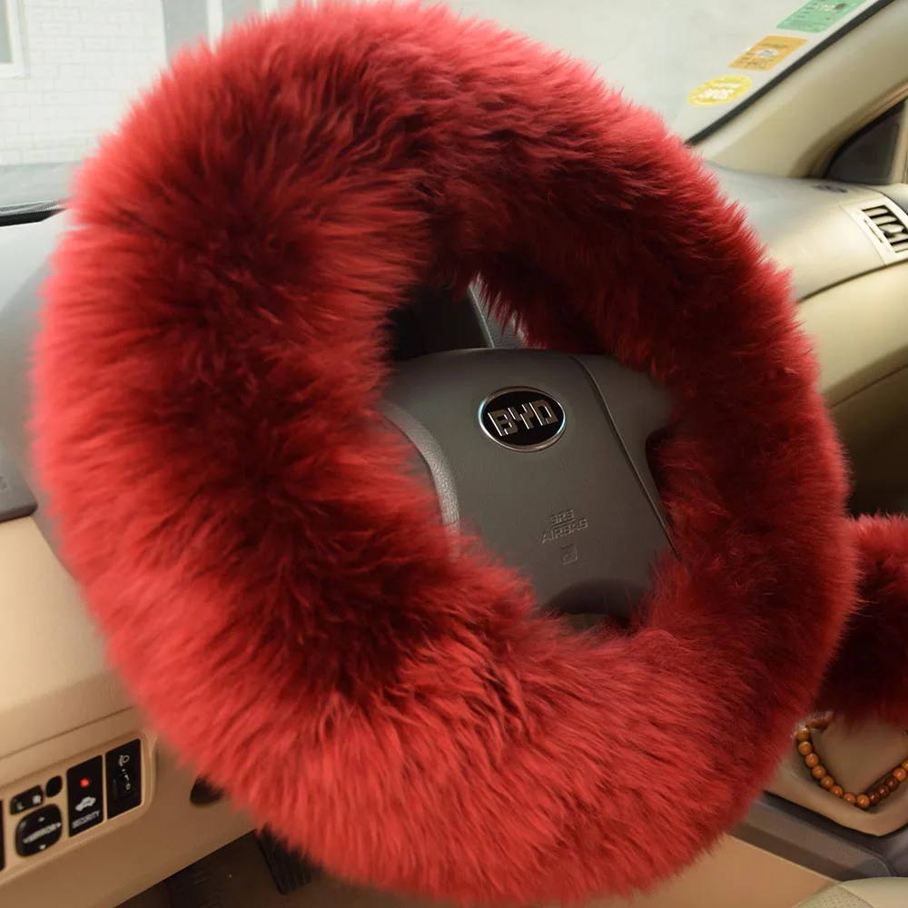 WINE COVER WOOL Зимние теплые австралийские шерстяные чехлы на руль из овчины для руля диаметром 38 см WSWC01 14,9" X 14,96" - Название цвета: WINE COVER WOOL