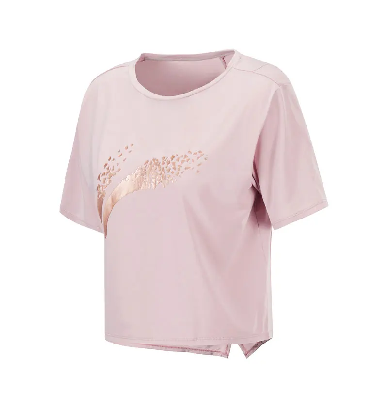 Li-Ning, женские футболки для тренировок, дышащие, 89% полиэстер, 11% спандекс, обычная посадка, с подкладкой, для фитнеса, спортивные футболки ATSP192 WTS1516