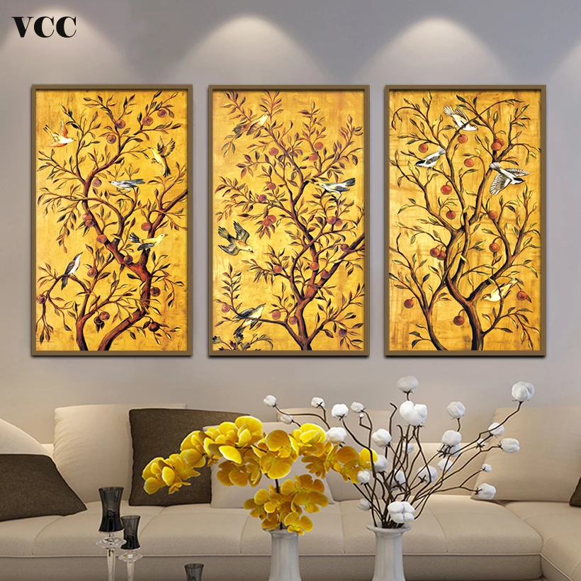 3 шт. набор золотой Дерево картина стены книги по искусству холст картины