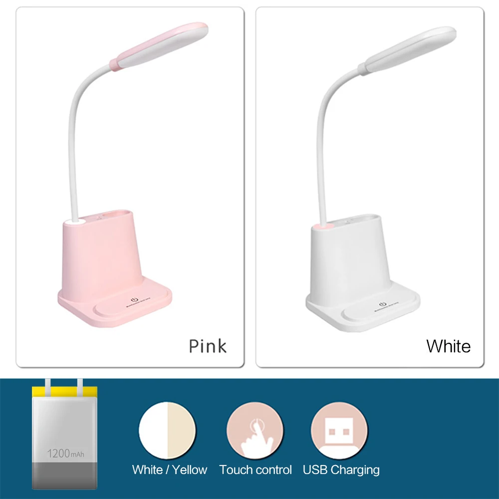 Настольная лампа перезаряжаемая USB светодиодная зарядка Гибкая книжная для