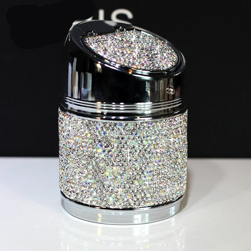 

Luxury Crystal Rhinestones Car ashtray Cup Holder Metal with Diamond Auto Ashtrays Portable High Class Gifts For Women Girls
