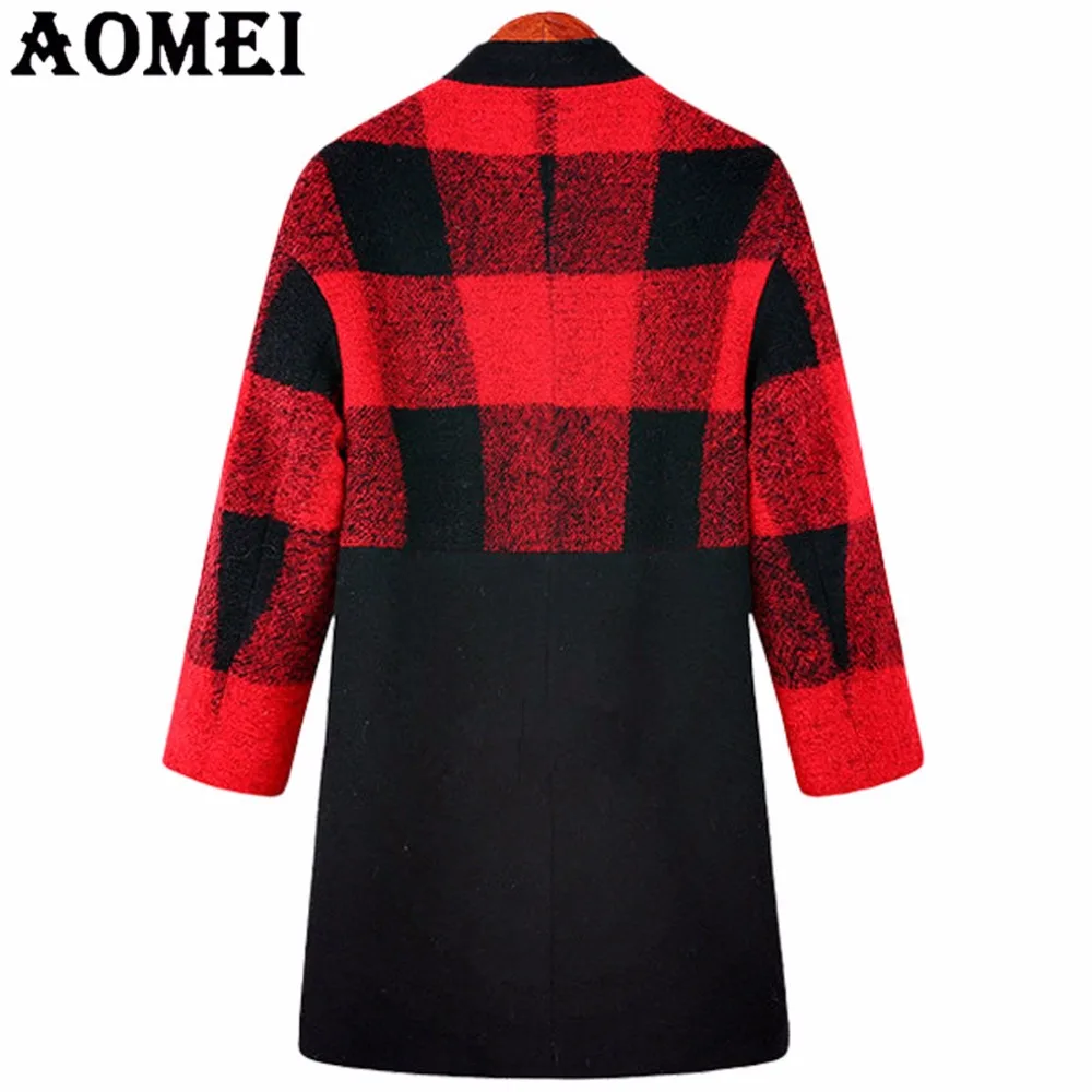 Red and Black Plaid Woolen Coat for Women Winter Spring Fashion Ladies Office Outerwear Overcoat XXXXXL 4XL Peacoat with Button | Женская