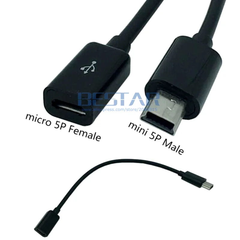 10 см чёрно белый USB 2 0 Mini B 5 контактный штекер к Micro гнездовой адаптер для передачи