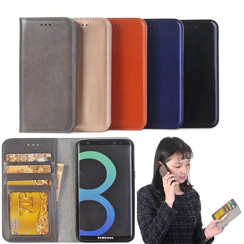 Чехол для Samsung S9 S8 plus яркий цвет деловой кожаный флип кошелек Магнитный слот карт 2