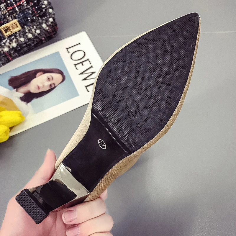 HQFZO/эластичная обувь на высоком толстом каблуке с острым носком женские носки