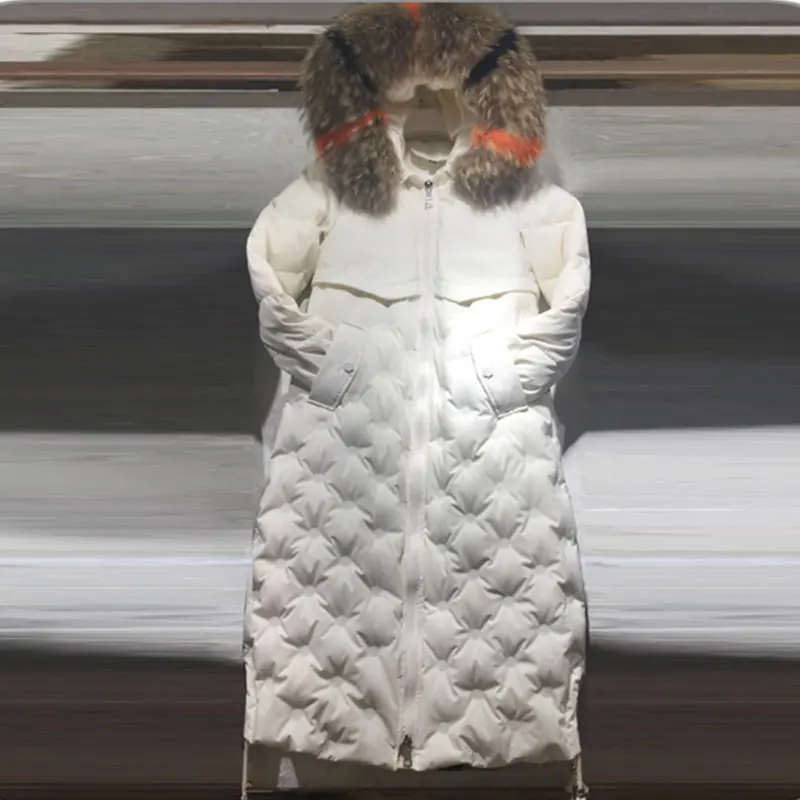 Зимние женские пальто, пуховик, длинный, с капюшоном, натуральный мех, воротник, парка, свободный, толстый, теплый, куртка, 90% утиный пух, пальто для женщин, LJ582 - Цвет: Beige