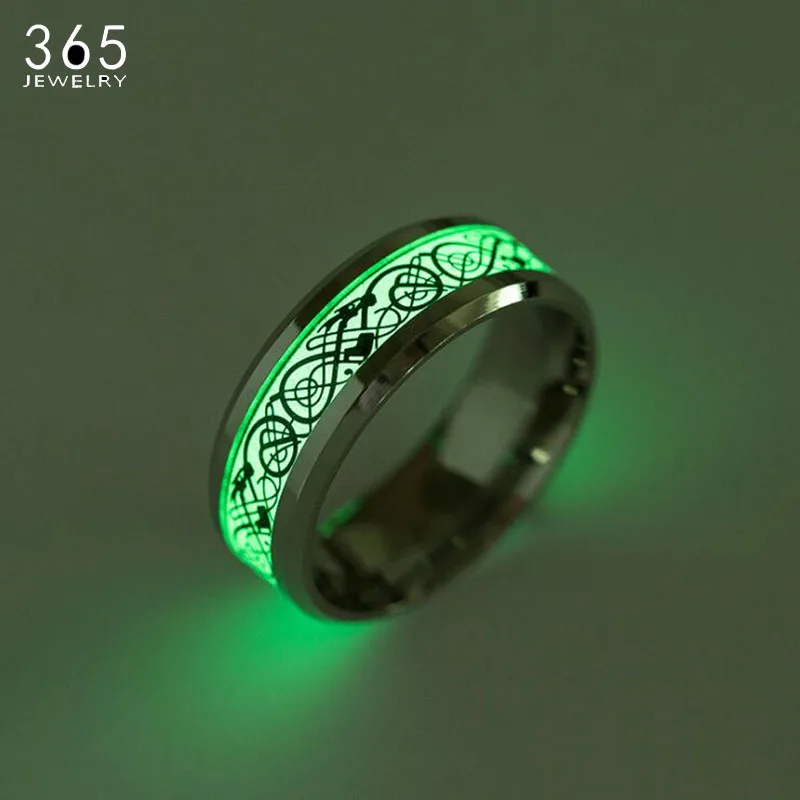 Кольцо из нержавеющей стали с рисунком Dragon ФЛУОРЕСЦЕНТНОЕ светящееся кольцо